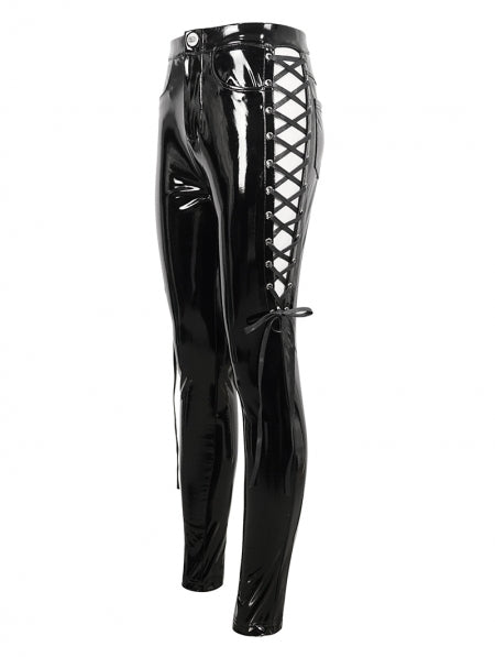 Gothic Punk Skinny Side Hollow PVC Pants Blackwidowlondon