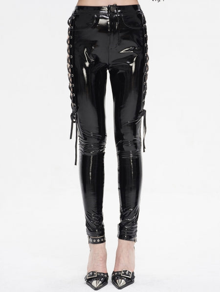 Gothic Punk Skinny Side Hollow PVC Pants Blackwidowlondon