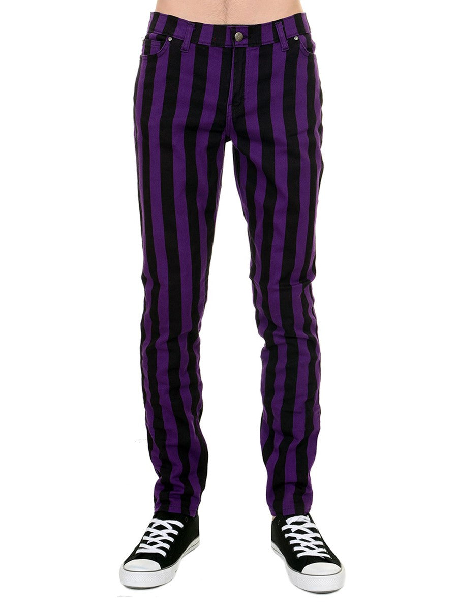 Unisex Black Purple Striped Skinny Jeans