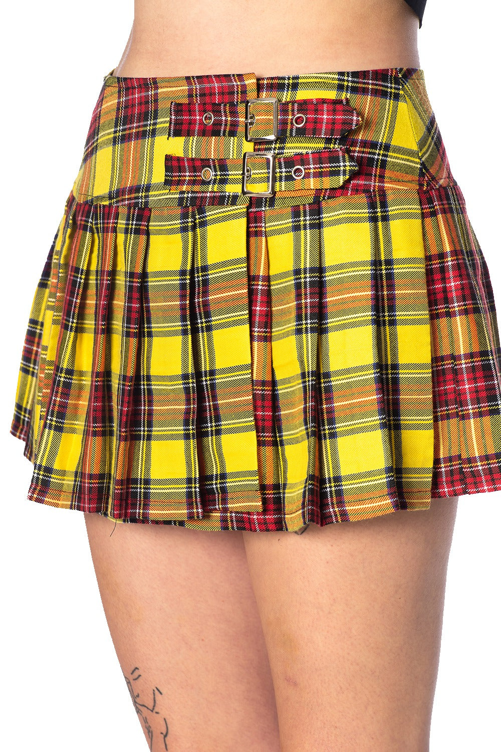 Pleated mini skirt yellow best sale