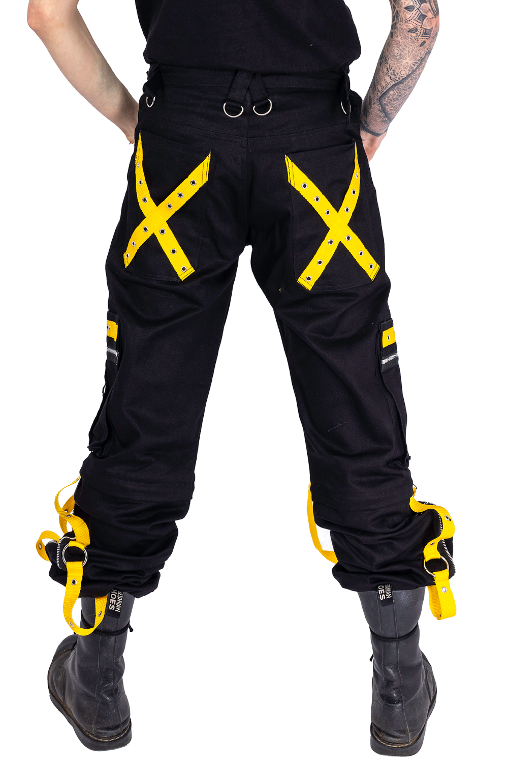 Yellow and hot sale black trousers